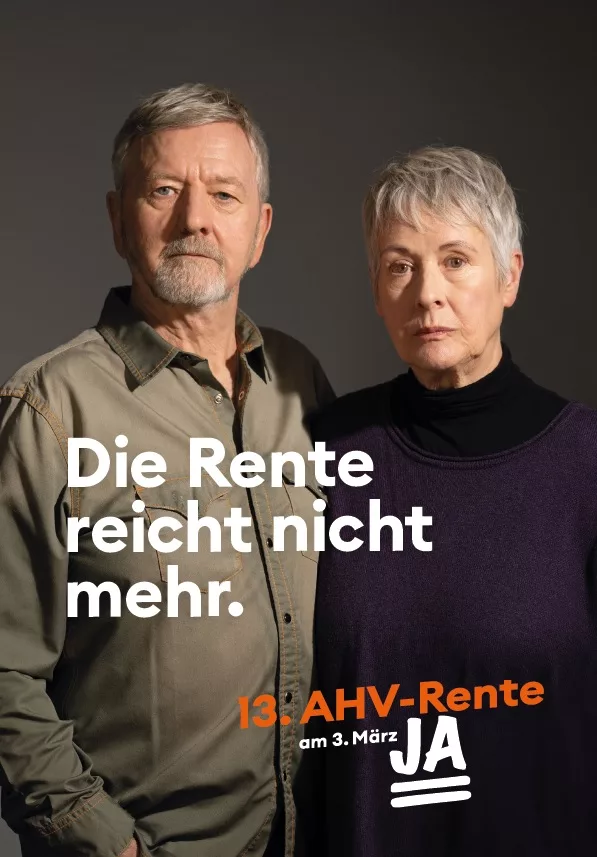 Flyertitelseite "die Rente reicht nicht mehr" - 13.AHV-Rente JA
