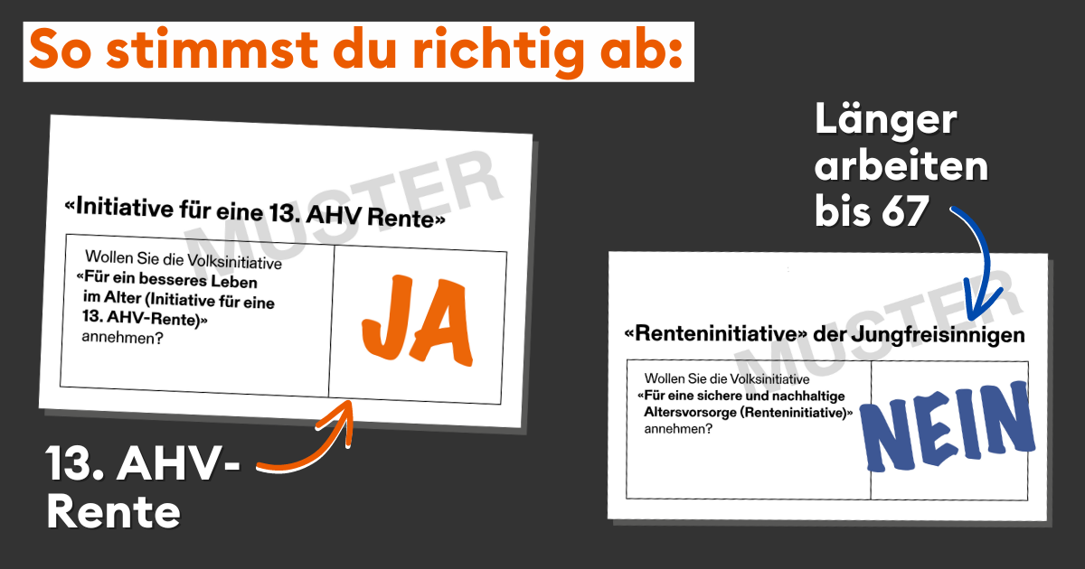 So stimmst Du richtig ab: JA zur 13. AHV und NEIN zur so genannten Renteninitiative